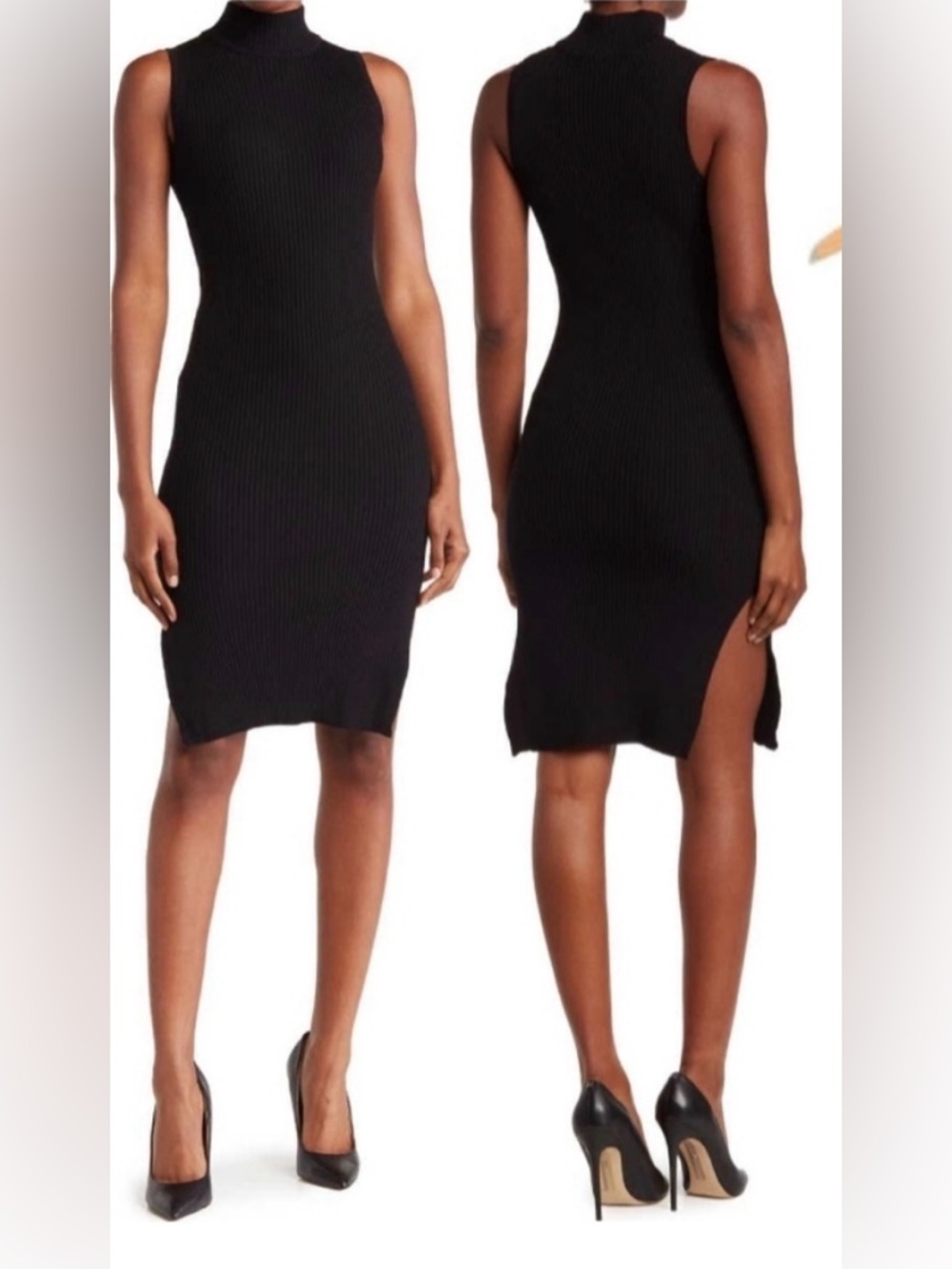Magaschoni Black Ribbed Sleeveless Turtleneck Dress